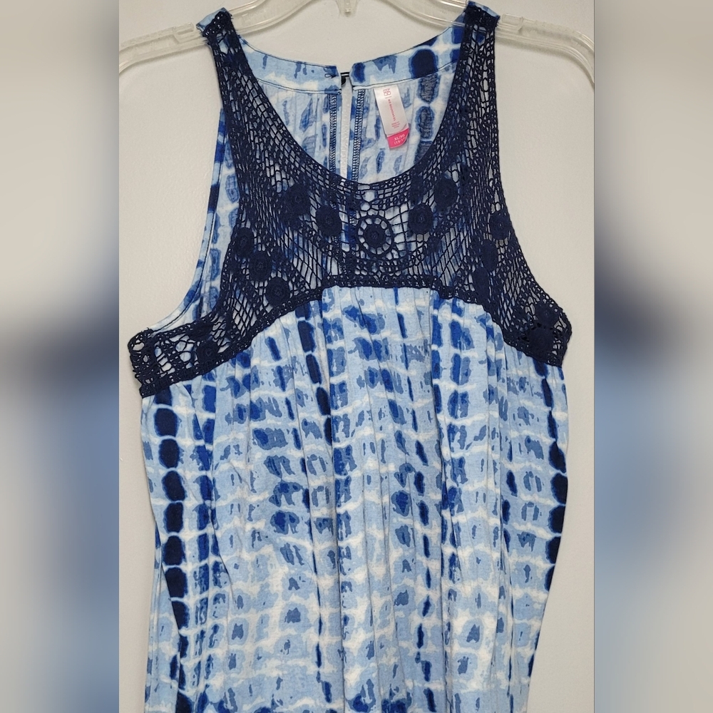 No Boundaries Blue Tie-Dye Top with Crochet Accents XL15-17